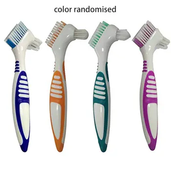 

Waterproof Portable Denture Cleaning Brush Bristles False Teeth Brush Oral Care Tool Ergonomic Rubber Handle denture toothbrush