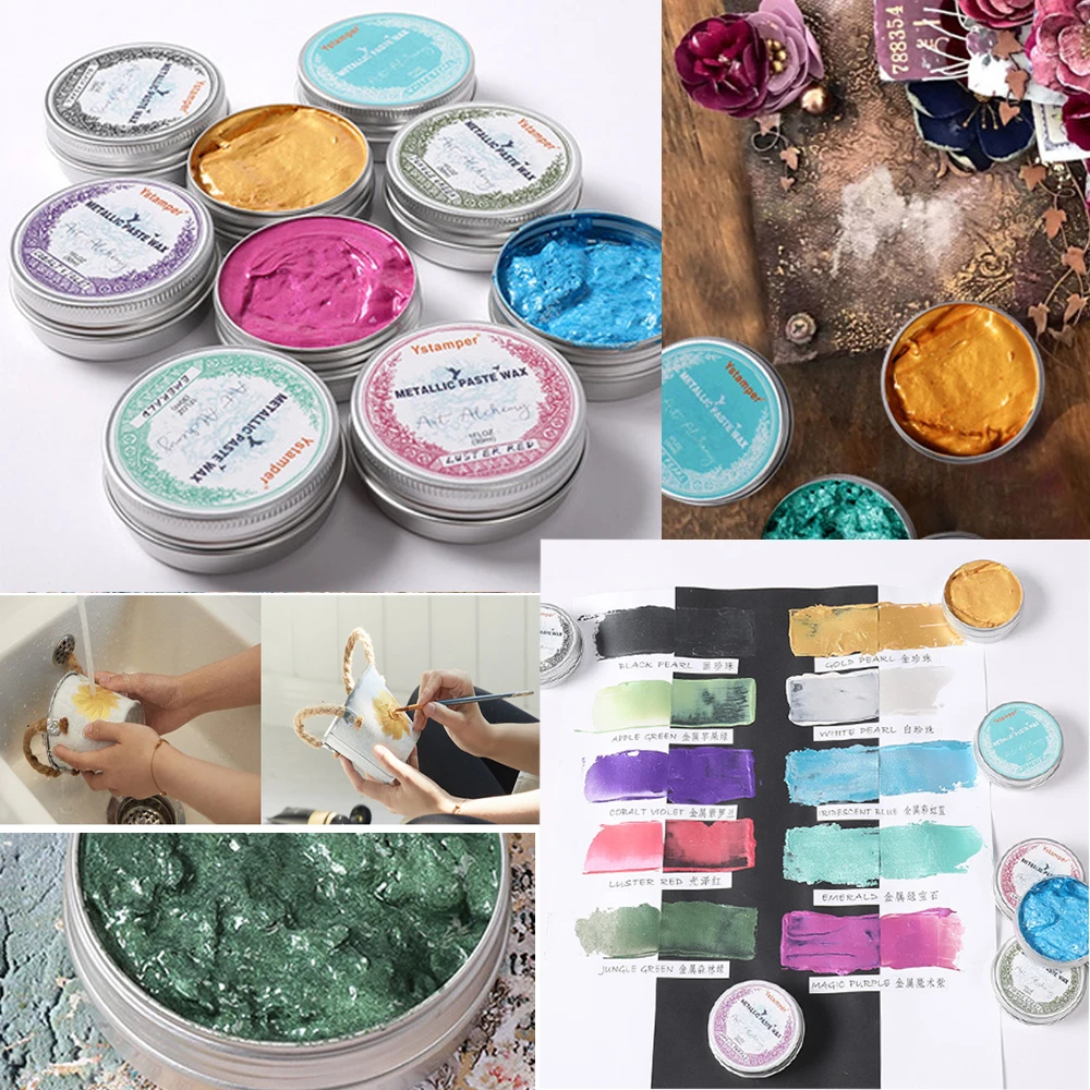 

1FLOZ (30ml) Per Jar Metallic Paste Wax Metallic Luster Paste For Art Paint Scrapbooking Handmade Card Making Craft Alinacutle