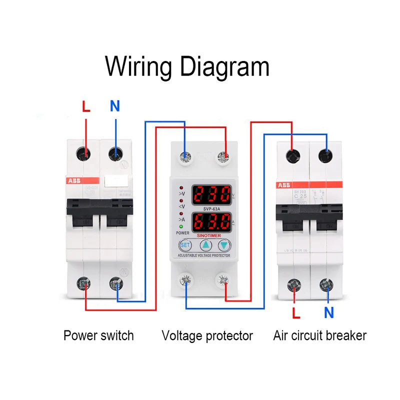 sobretensão Proteção, Corrente Calibre Ajustável, 63A, 220V, 230V, Top Vendedor