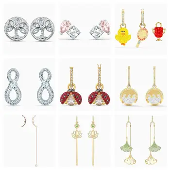

High Quality Original SWA Earrings STARRY NIGHT MOON ATTRACT SOUL INFINITY MINI SPARKLING DANCE LADYBUG Woman Jewelry Gift