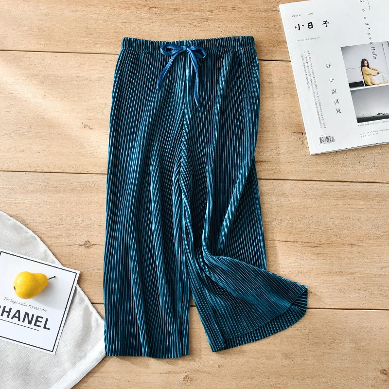 Girls Pants Children Pleated Wide-Leg Loose Casual Chiffon Ankle Length