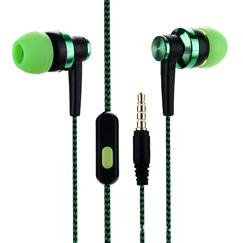 Auriculares intrauditivos con cable trenzado de trigo para teléfono móvil, auriculares Subwoofer de música universales, cómodos de llevar