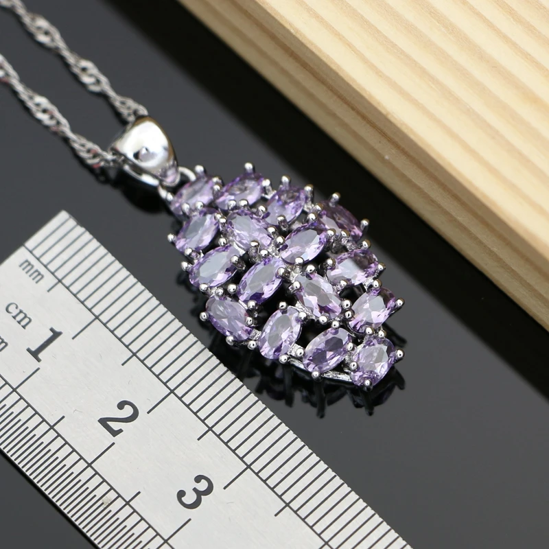 Women 925 Sterling Silver Jewelry Sets Purple Amethyst Tennis Earrings Rings Fashion Accessories Wdding Necklace Set - Image 4