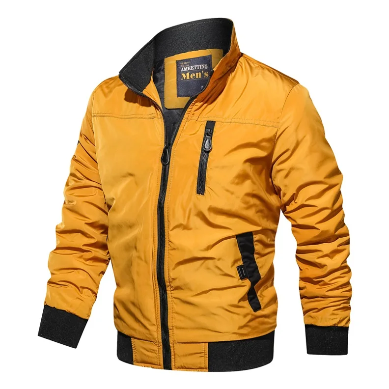 Осенние мужские повседневные куртки с воротником-стойкой, новинка, мужские куртки-бомберы на молнии, свободные тонкие куртки для улицы, Chaqueta Hombre - Цвет: MG9032 Yellow