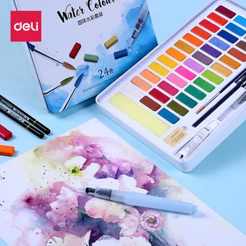 

Deli Water Color Paint Set 24/36 Color Solid Portable Box Beginner Gouache Hand painting Children Stationery set Graffiti Tools