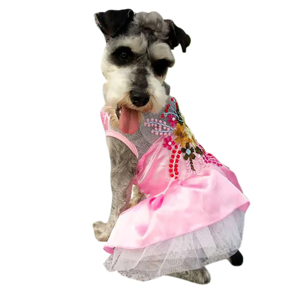 Ocardian Dog dresses Embroidered Satin Flowers Pets Skirt Summer Pet dogs Dress tshirt dogs clothes disfraz perro drop ship