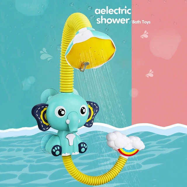 Cute Electric Elephant Water Pump with 360 Degrees Adjusted Hose Baby Bath Shower Head Spout Rinser Kids Shower Toys 3