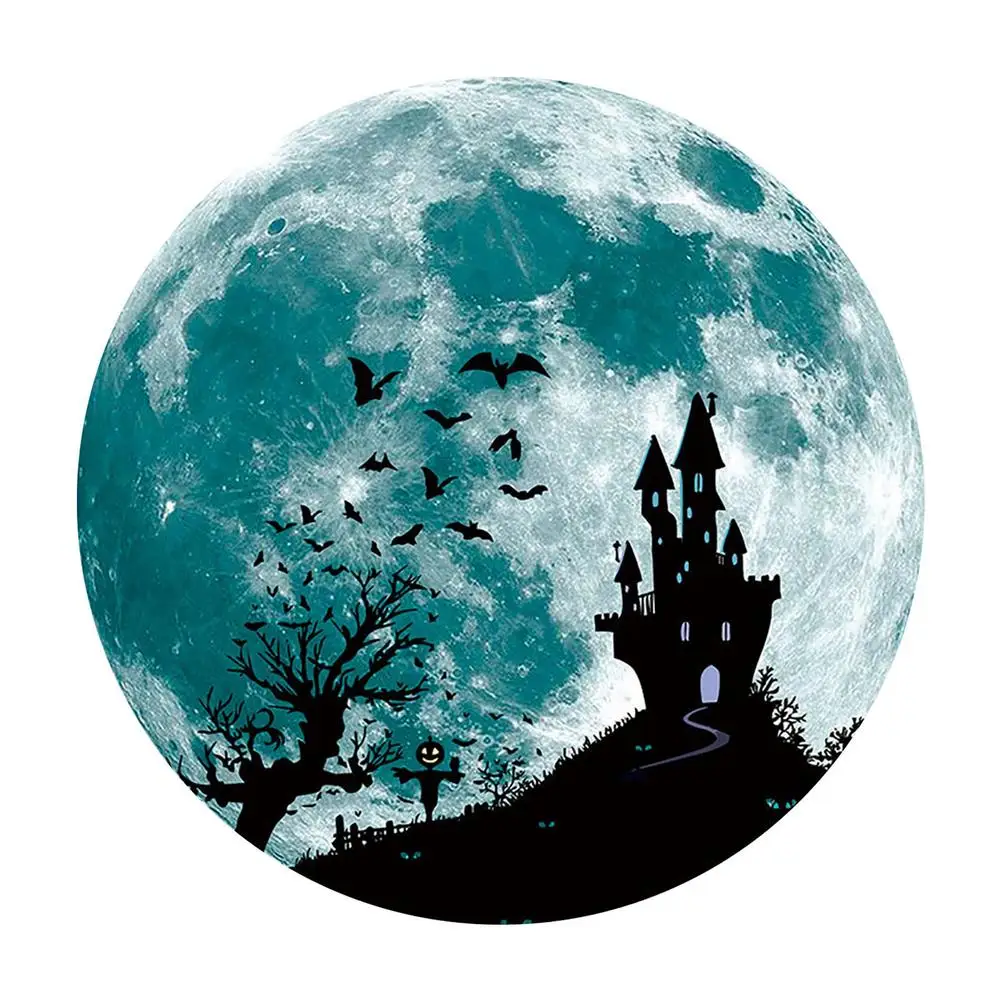 Luminous Moon Wall Sticker For Kids Room Halloween Decoration Wolf Decal Bedroom Glow In The Dark Stickers | Дом и сад