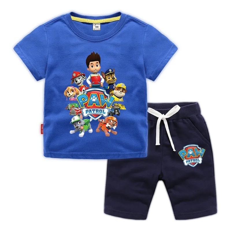 

M Pure Fashion-Style BOY'S Pure Cotton Short Sleeve Shorts Korean-style Sports Two-Piece Set Children T-shirt Suit