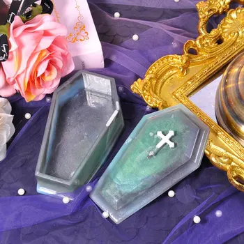 

Resin silicone， box ，coffin mold， including jewelry box mold and bat, owl, skeleton hand, shape key chain mold set
