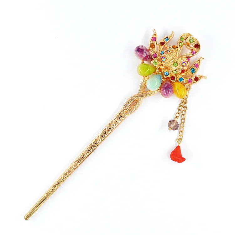 New Style Creative Alloy Imitated Jade Antique Style Hairpin Tassels Hairpin Women's Stall Hot Selling Hairpin Yiwu Headdress
