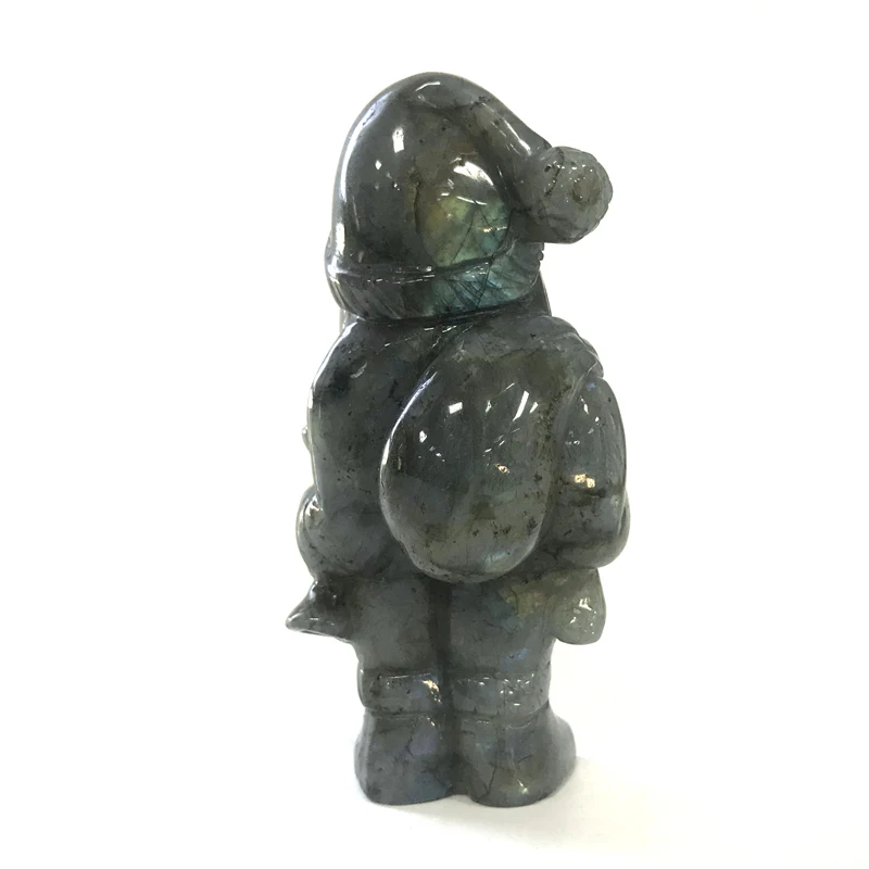 High Quality Hand Carved Polished Labradorite Christmas Old Man Crystal Figurine Craft Santa Claus Minerals Statue Decor Gifts