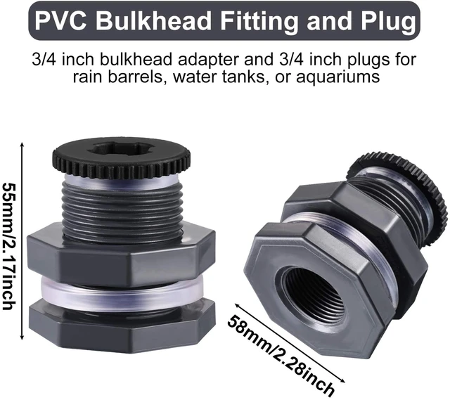 Pvc Bulkhead Fitting Connector Pools Rain Barrels 3/4, 53 OFF