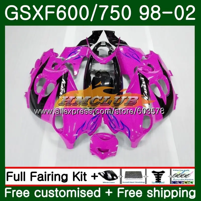 Розовый, черный корпус для Suzuki Katana GSXF 600 750 GSXF600 98 99 00 01 02 2CL. 65 GSX600F GSXF750 1998 1999 2000 2001 2002 обтекатель