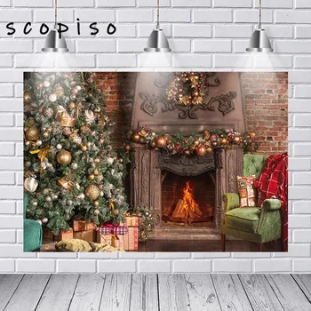 

Scopiso Christmas Tree Gifts Fireplace Baby Children Portrait Photography Backgrounds Photographic Backdrop Photo Studio Prop