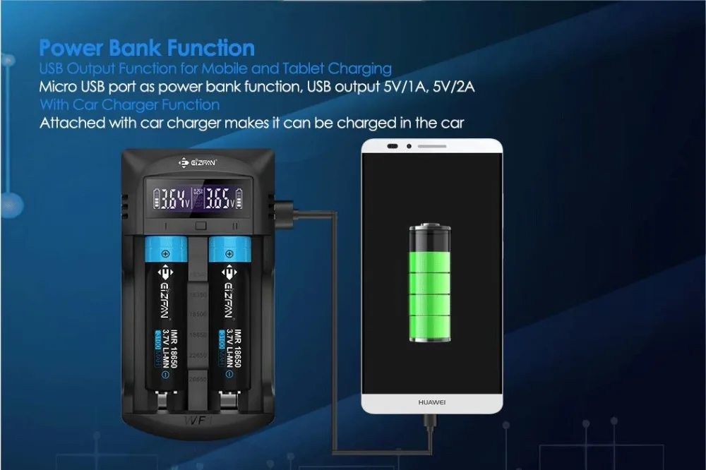EFAN Eizfan WF1 зарядное устройство с ЖК-дисплеем 2 слота для Li-Ion Ni-MH универсальное интеллектуальное зарядное устройство для аккумулятора power bank с автомобильным зарядным устройством