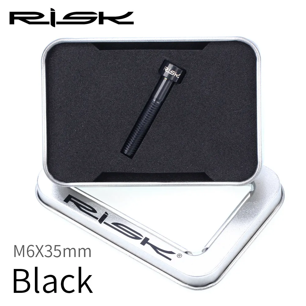 m6x35mm Black RISK титановые болты M6 x 30 35 40 50 мм шестигранный ключ MTB дорожный велосипед коническая головка винт велосипедная гарнитура крепежные болты радужные золотые - Цвет: m6x35mm Black