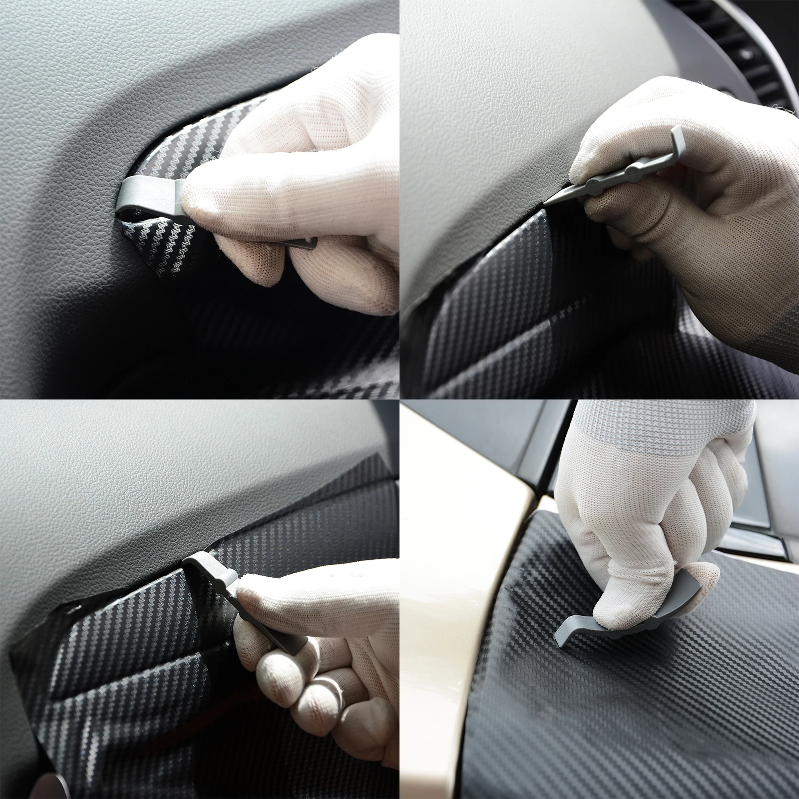 FOSHIO 3Pcs Carbon Fiber Vinyl Film Car Wrap Squeegee Scraper Sticker Glue Remover Cleaner Window Tint Tool Auto Car Accessories