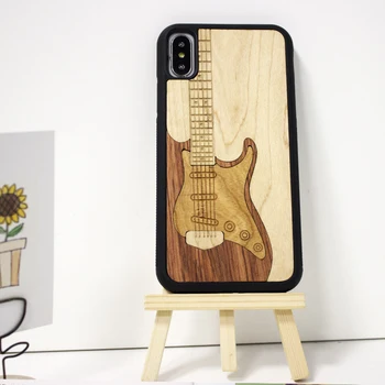 

Guitar handcraft splicing classic real wood mobile phone case for IPhone 6 s 7 8 plus X S retro hard business phone shell