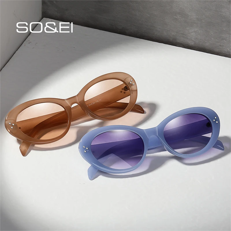

SO&EI Ins Popular Fashion Cat Eye Women Sunglasses Retro Brand Designer Jelly Blue Pink Oval Sun Glasses Men Shades UV400
