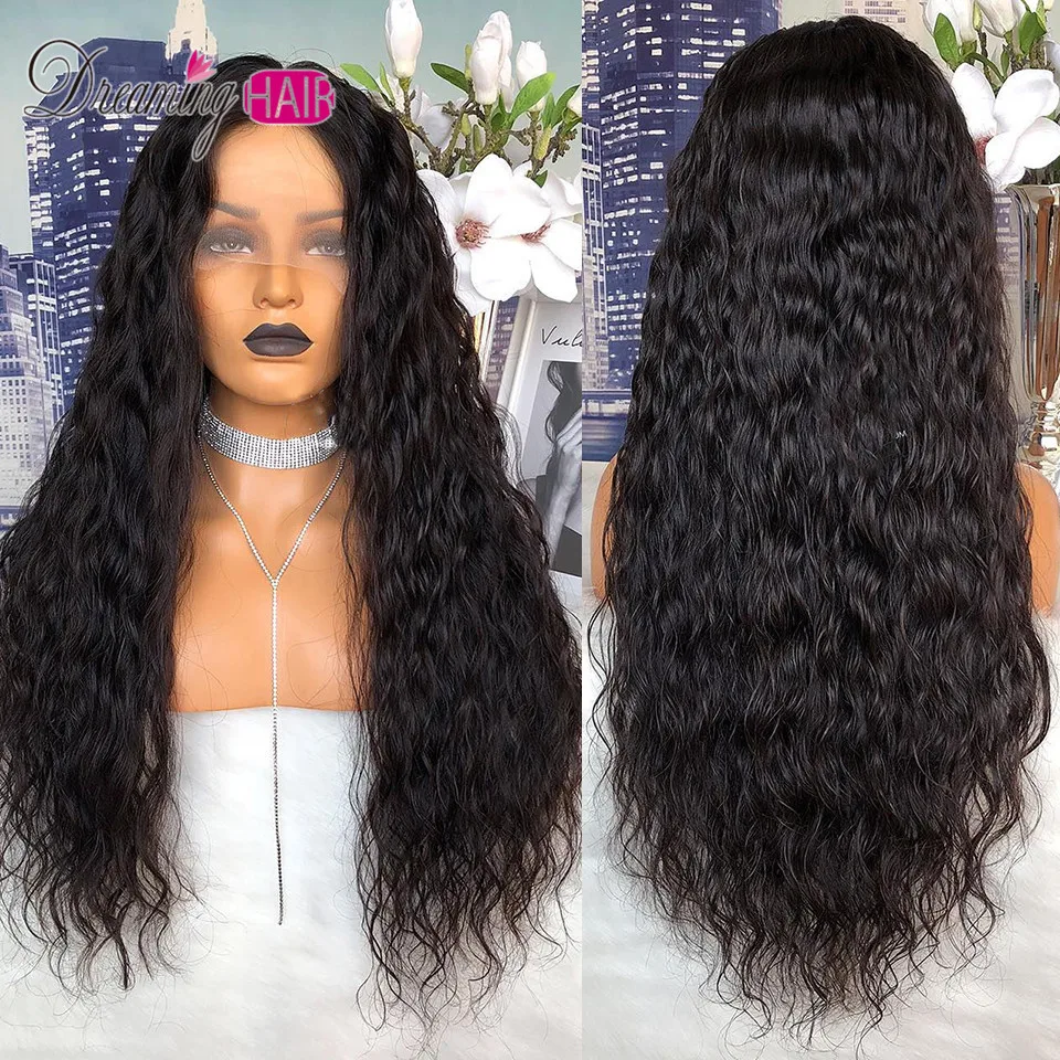 180% Плотность волнистые синтетические волосы на кружеве для женщин черный предварительно сорвал Remy бразильский парик Полный конец