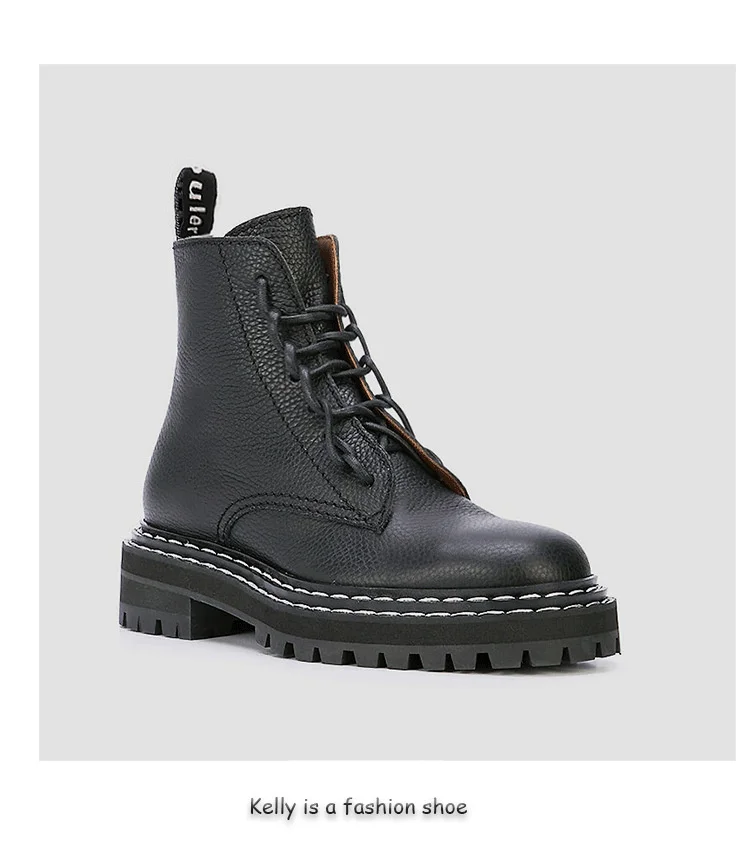 high quality Genuine Leather Women's boots 2019New autumn fashion Thick bottom Locomotive booties Handmade Female Martin boots