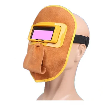 

Yellow Welding Mask Solar Auto-Darkening Filter Lens, Headband & Eyeglass Leather Comfortable Welding Helmet for Splash Proof