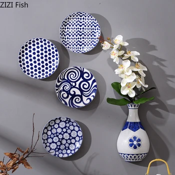 

CHINESE WALL VASES WHITE CERAMIC VASE BLUE AND WHITE PORCELAIN HANGING PLATE ORNAMENT FLOWER POT DRIED FLOWER FLORAL ARRANGEMENT