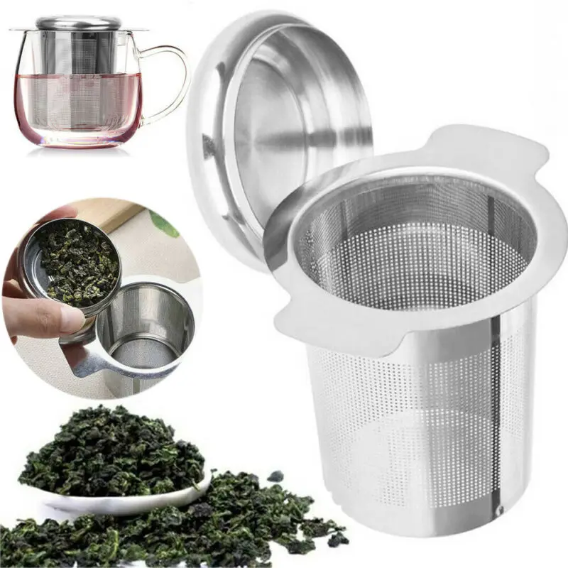 Новая сеточка для заваривания чая из нержавеющей стали, ситечко для металлической чашки, дуршлаг и ситечко, фильтр для листьев с крышкой