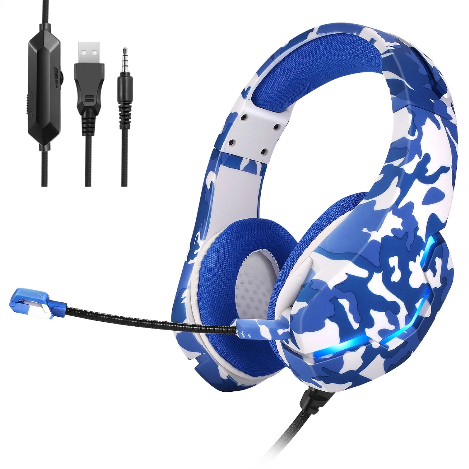 J10 Camouflage Gaming Headset Headphone with Microphone Stereo Earmuffs Lights Professional Led Light Gamer Headset for Computer