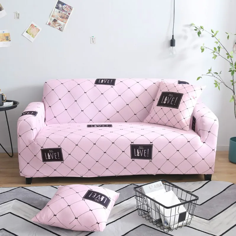 Pink Lattice Sofa Slipcovers Tight Wrap All-inclusive Slip-resistant Elastic Cubre Towel Corner Cover Couch | Дом и сад
