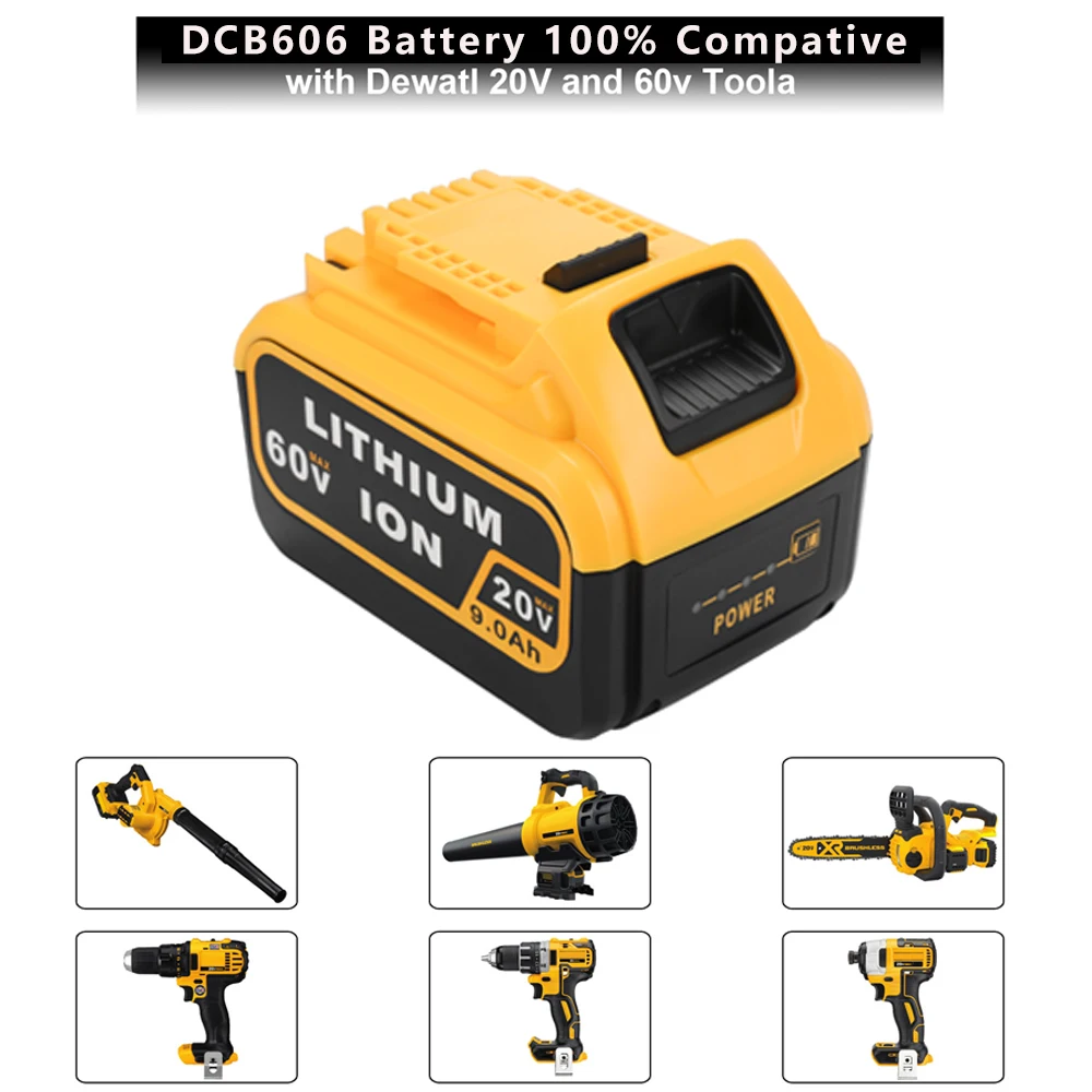 Batteria per DeWalt MAX XR 18V/54V power tool 9000mAh agli ioni di litio di ricambio DCB606 20V 60V 9.0Ah per batterie al litio 16