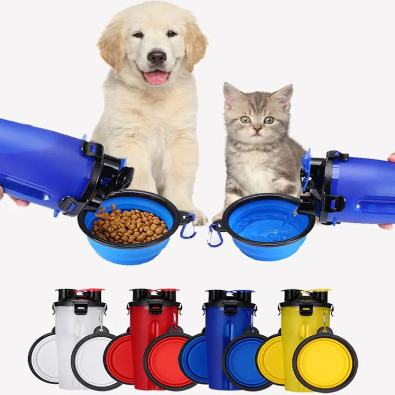 2 in 1 Pet Food Water Food Container with Folding Silicone Pet Bowls Outdoor Travel Dog Feeder Cup Pets Supplies