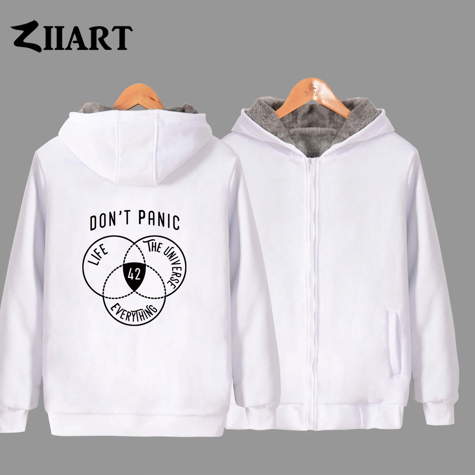 White 42 бархатные парки с принтом «don't panic life the universe All» для мальчиков и мужчин одежда для пар ZIIART - Цвет: White