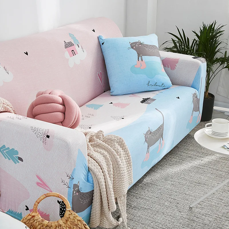 Универсальный Эластичный чехол на диван розовый милый кот мультфильм эластичный диван секционный L диван Slipcover Fundas Para Sillones De live