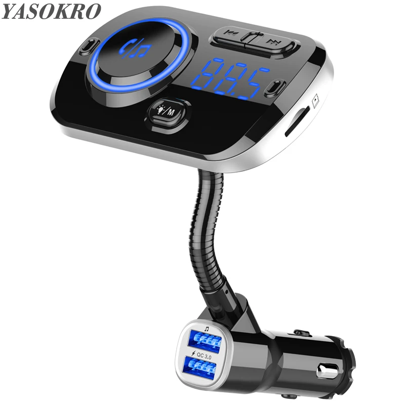 

YASOKRO Bluetooth FM Transmitter Modulator Car Kit MP3 Player QC3.0 Dual USB Car Charger Music Playing Atmosphere Light