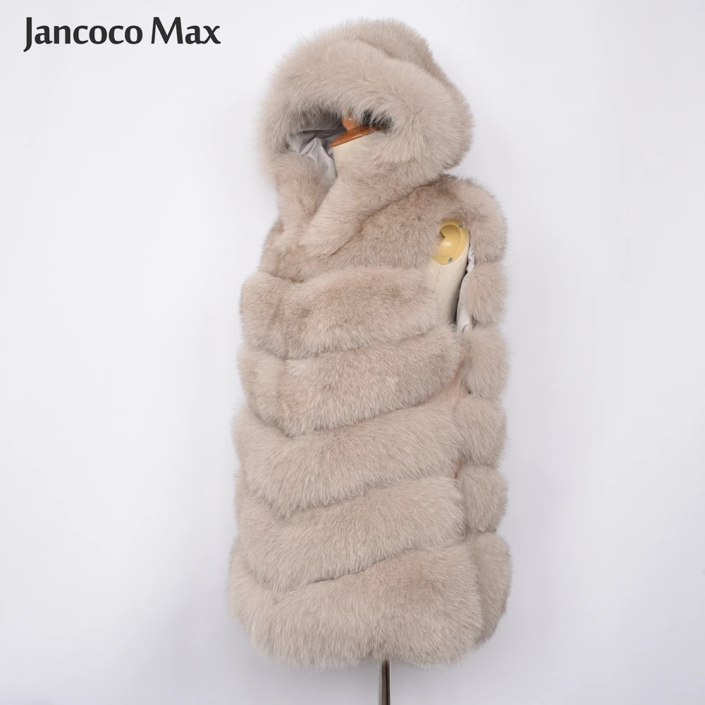 Jancoco Max, новинка, зимний женский жилет с капюшоном из натурального Лисьего меха, высокое качество, модный 6 рядов, жилет S7236