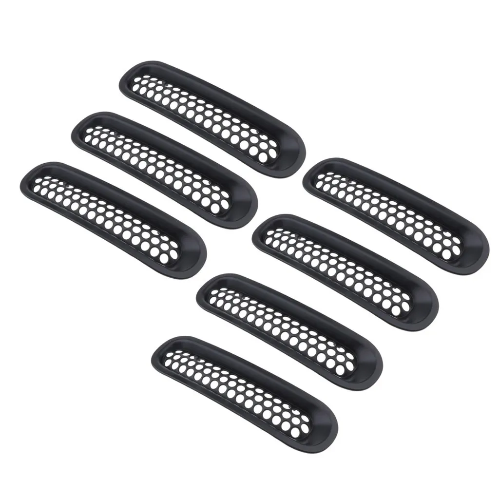 7pcs Headlight ABS Front Turn Signal Trim Grill Ring Mesh Grille Cover Insert Fits for Jeep JK Wrangler&Wrangler 2007-2015