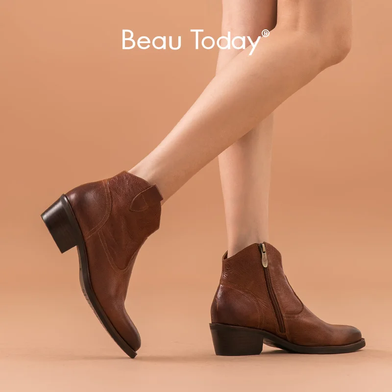 Женские ботильоны из натуральной бычьей кожи BeauToday зимние ботинки ручной работы