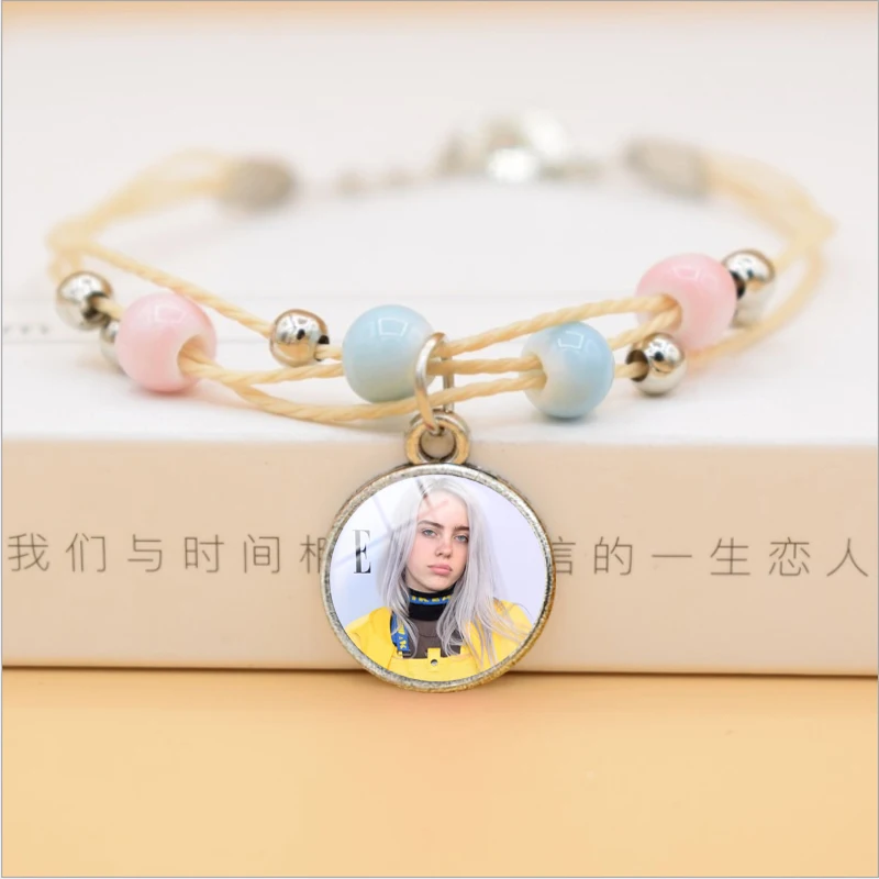 Хип-хоп певец Billie Eilish браслет Bad Guy Art Картина стеклянный купол талисманы керамические браслеты из бисера для женщин фанатов ювелирные изделия