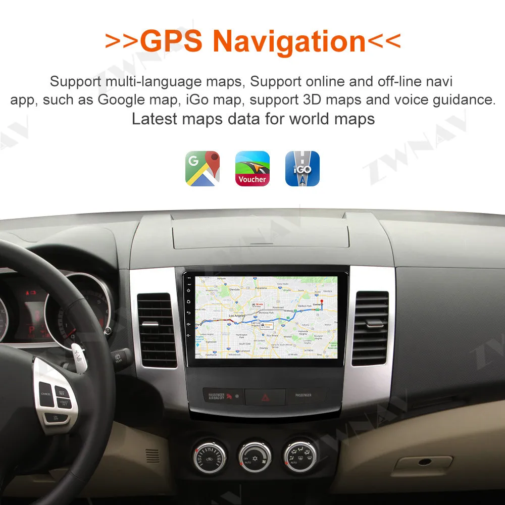 Perfect Android 9 Car No DVD player GPS Navigation for Mitsubishi Outlander/Citroen C-Crosser/Peugeot 4007 radio tape recorder head unit 1