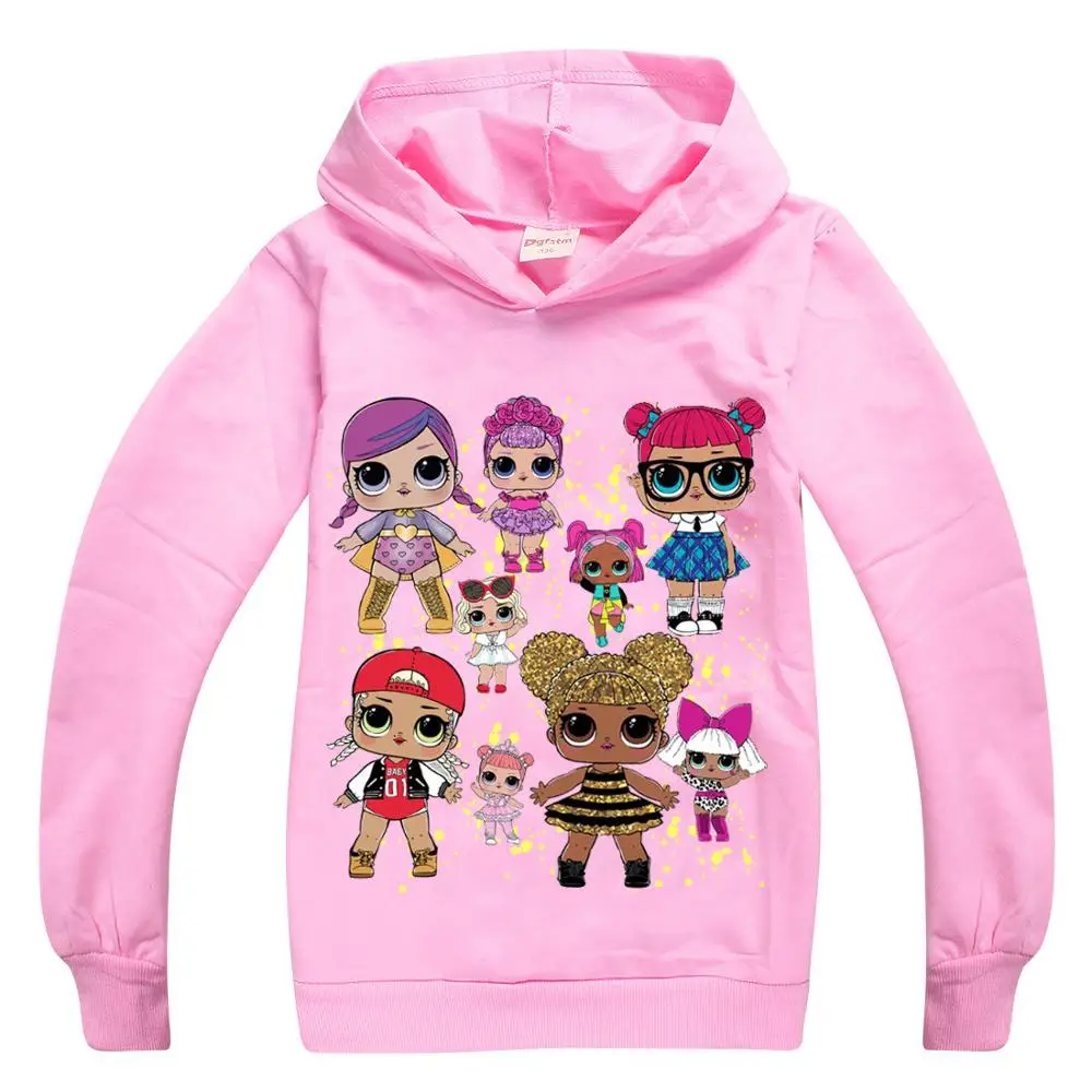 Long sleeve pink Детская толстовка с капюшоном с героями мультфильмов для девочек на весну-осень, Модный хлопковый топ с капюшоном с длинными рукавами и принтом, Детская куртка, футболка, одежда - Цвет: Long sleeve pink