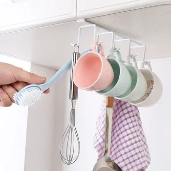 

Creative Kitchen Iron Art Multi-functional Double Row Storage Hook Organizing Nailless Closet Wardrobe Partition Rack