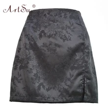 ArtSu 2020 Mini falda de seda satinada Vintage con estampado Floral de cintura alta con abertura lateral Sexy faldas de verano para fiesta en Club negro Rosa verde