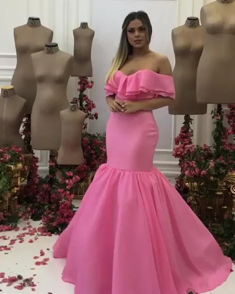 

Sexy Pink Plus Size Mermaid Prom Dress Off Shoulder Sweetheart Tiered Formal Evening Dresses Long Party Gala Vestido Gowns