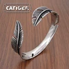 Vintage 316L Stainless Steel Feather Shape Open Cuff Bangle Bracelet For Men Or Women Classic Retro Style Rock Jewelry 1
