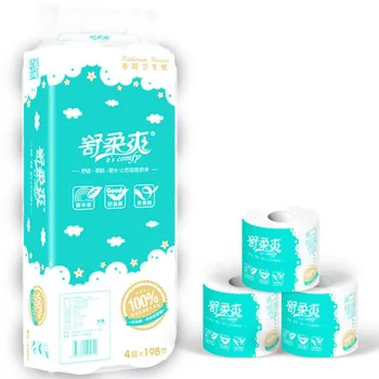 

Printed Cored Paper Household Web Paper Wood Pulp Toilet Paper Towels 4-layer toilet paper rolls pack WY414