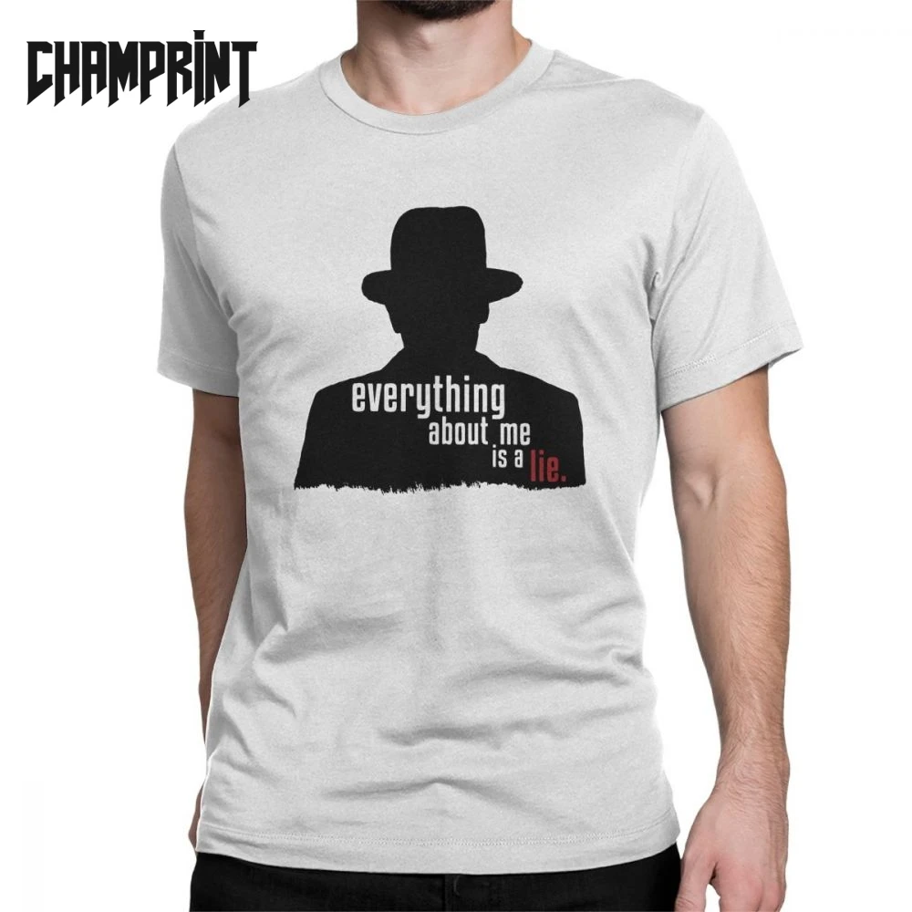 

Everything About Me Is A Lie The Blacklist T-Shirts Men Reddington Raymond Tv Red Hat Crime Cotton Tees Short Sleeve T Shirts