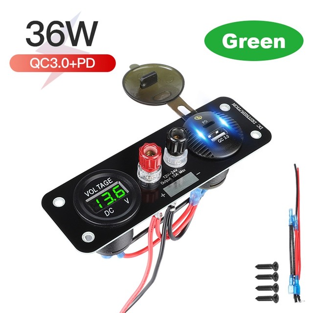 Car Cigarette Lighter Socket Splitter USB Port Car Charger Panel QC3.0 PD LED Display Voltmeter For Camping Trucks Boat RV