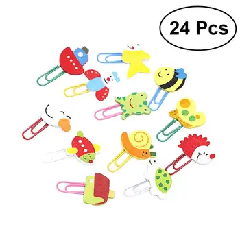 

24pcs Wooden Cartoon Animal Cute Paper Clips Note Mark Bookmark for Kids